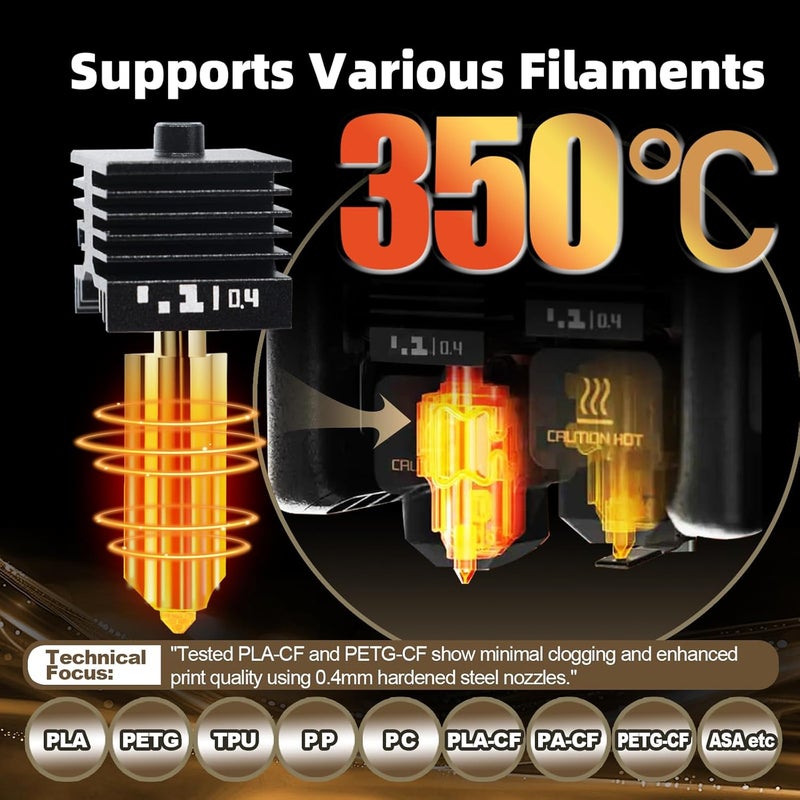 IdeaFormer-3D 2 قطع 0.4 مم P2S H2S H2D هوت إند، رأس طباعة بفوهة فولاذية صلبة قابلة للفصل، مجموعة إكسترويدر لهوت إند لطابعة Bambu Lab P2S/H2S/H2D/H2D Combo/A1/Mini 3D - Image 4